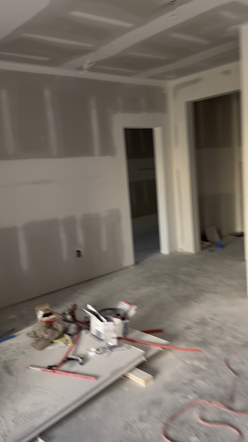 Drywall hung and being finished