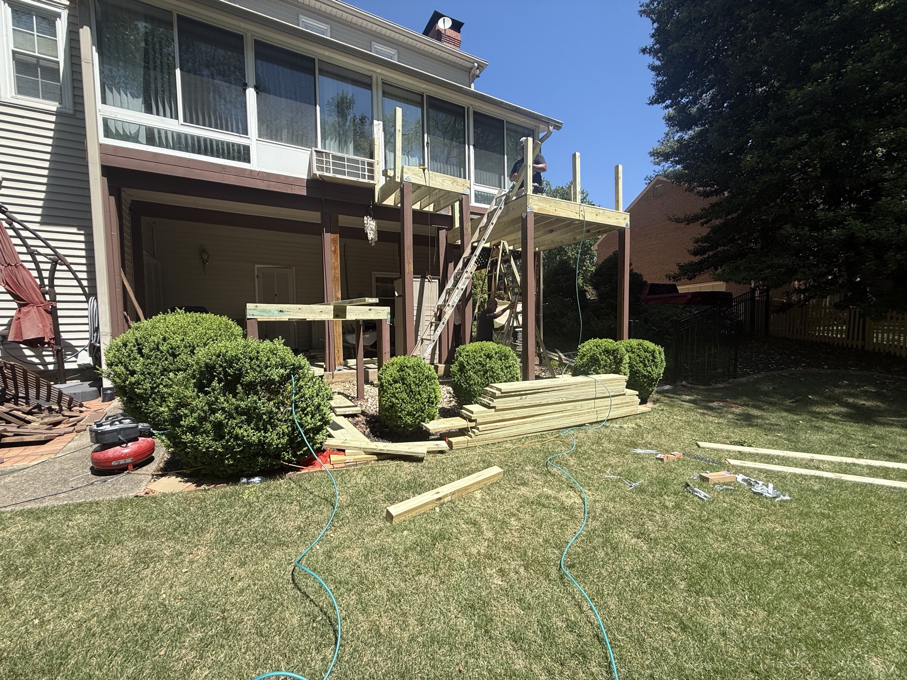 New deck framing under construction