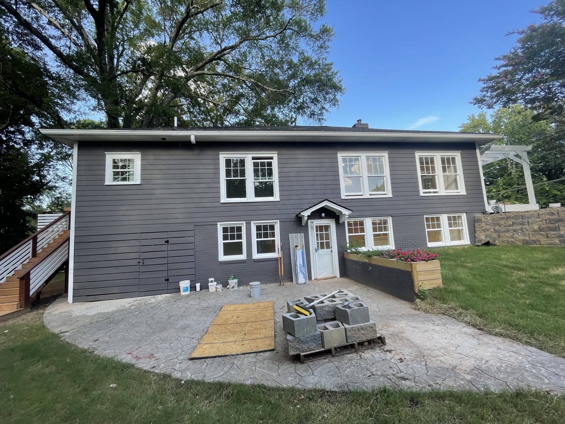 Finished exterior with pergola porch